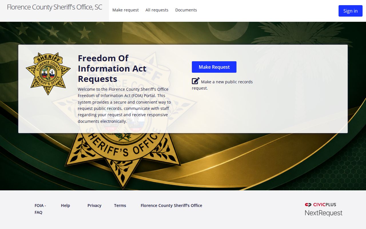 Florence County Sheriff's Office warrant records request portal