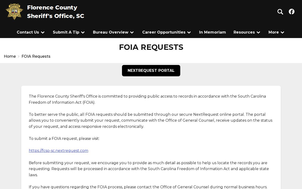 Florence County warrant records request information from the sheriff