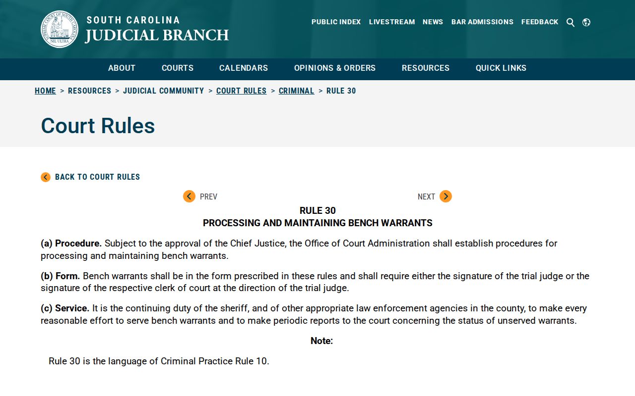 Florence County bench warrant record form fields
