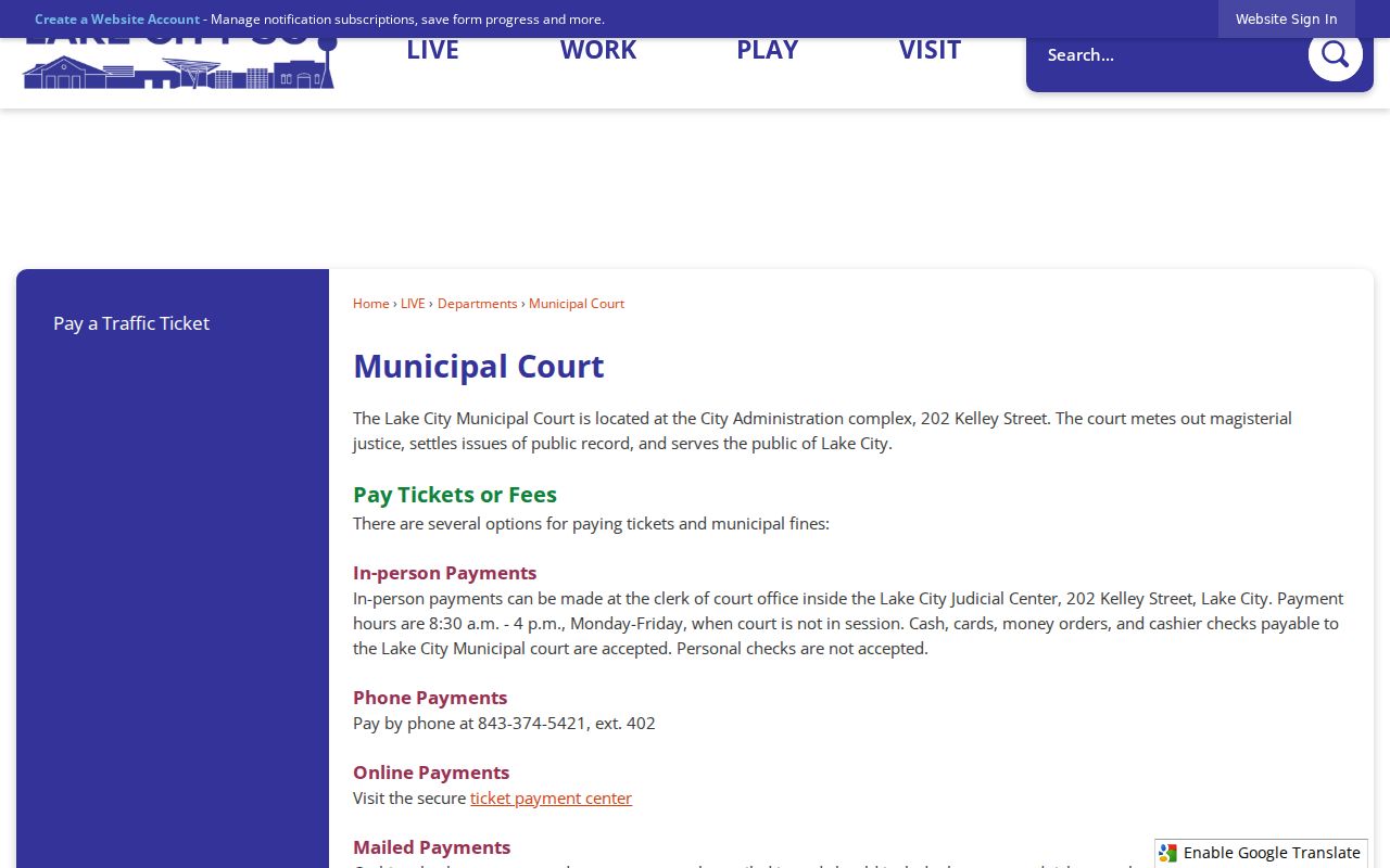 Lake City warrant court payment and records information