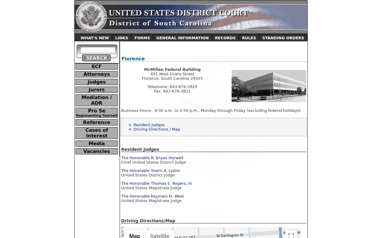 Florence County arrest warrant federal court location reference