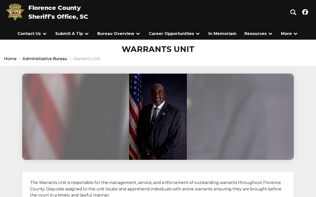 Florence County warrant search unit contact information